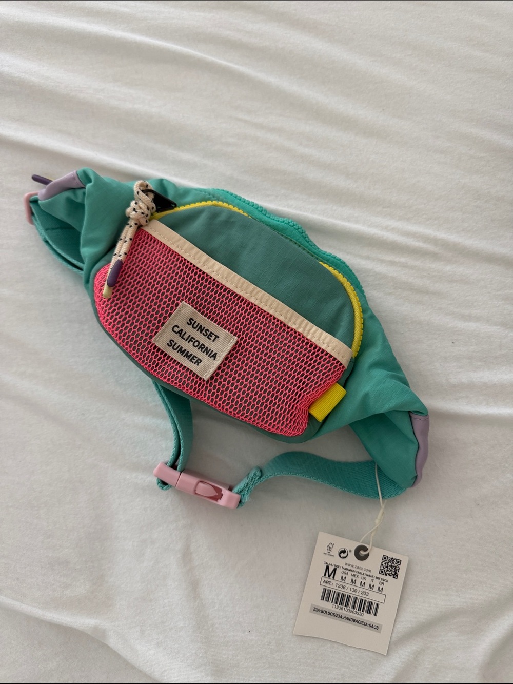 Zara Colorblock Teal & Pink Waist Bag Purse fannypack